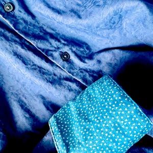 Ted Baker Endurance Watery Blue Design, Sz 15.5 Contrasting Geometric Flip Cuff!